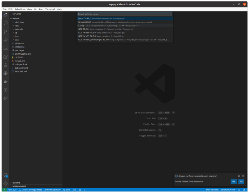 Flutter uses a Clang compiler, so choose Clang.